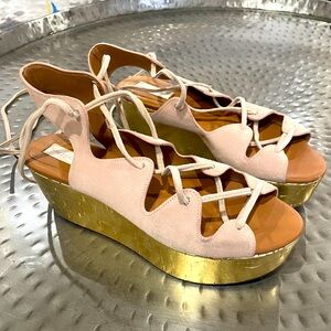 See By Chloe Lace Up Suede Sandal Wedges